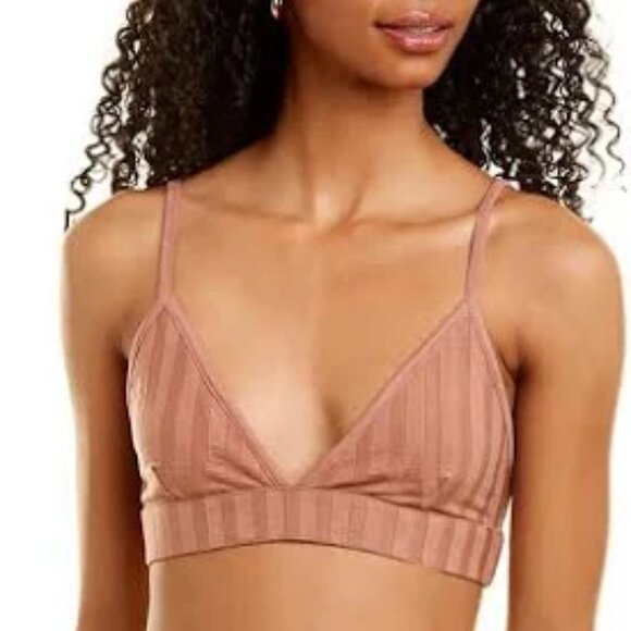 Jonathan Simkhai Rikki Compact Ribbed Triangle Bralette - Teak - Picture 1 of 6